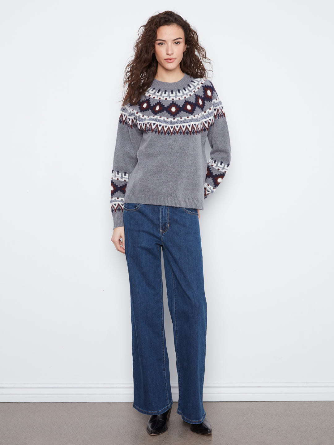 Raglan Long Sleeve Crew Neck Jacquard Ski Sweater