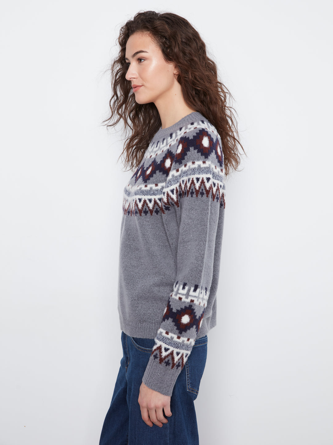 Raglan Long Sleeve Crew Neck Jacquard Ski Sweater