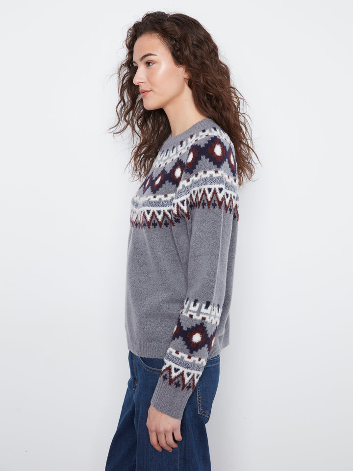 Raglan Long Sleeve Crew Neck Jacquard Ski Sweater
