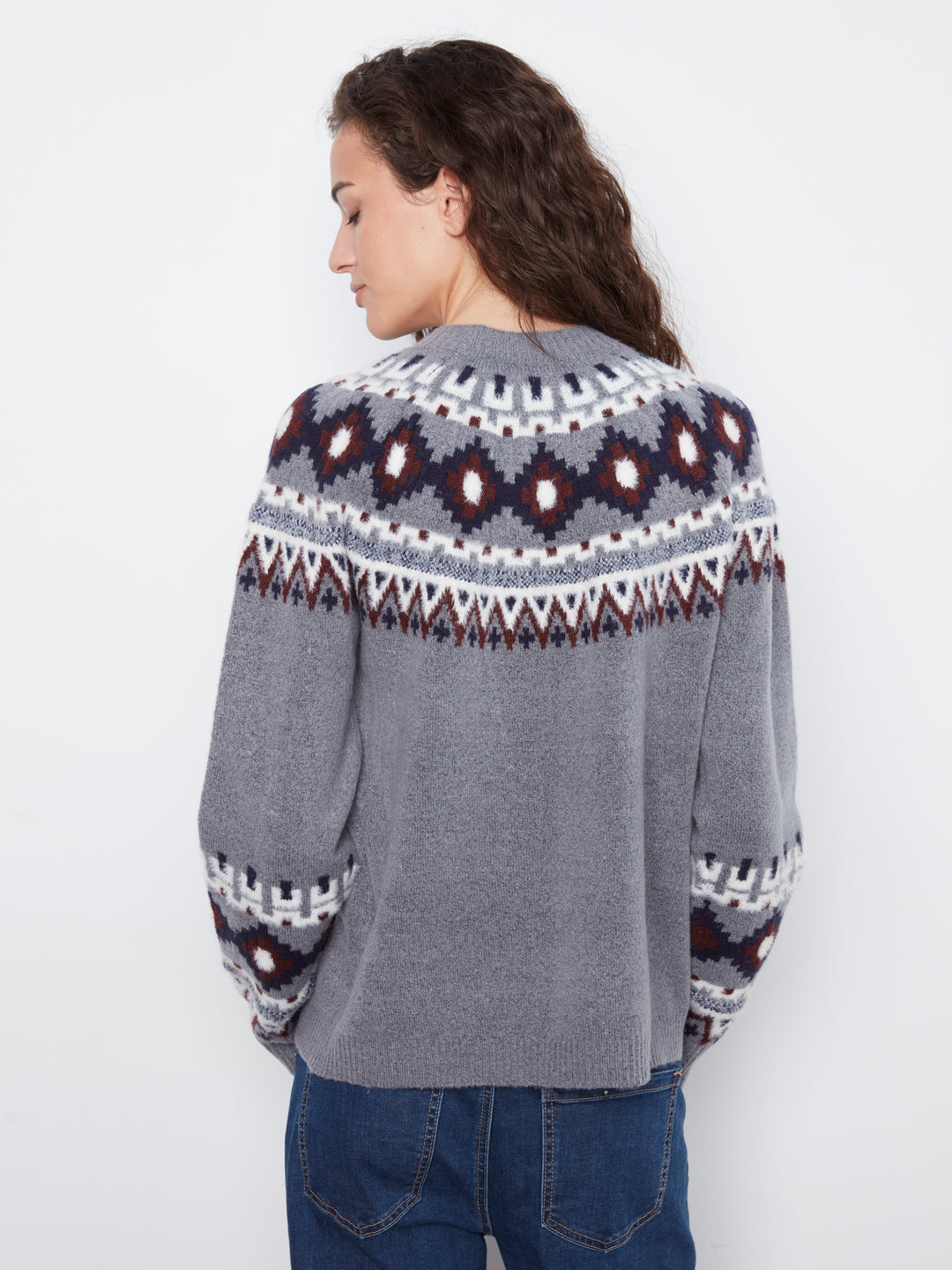 Raglan Long Sleeve Crew Neck Jacquard Ski Sweater