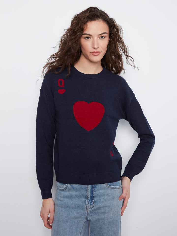 Long Sleeve Drop Shoulder Crew Neck Sweater With Jacquard Design