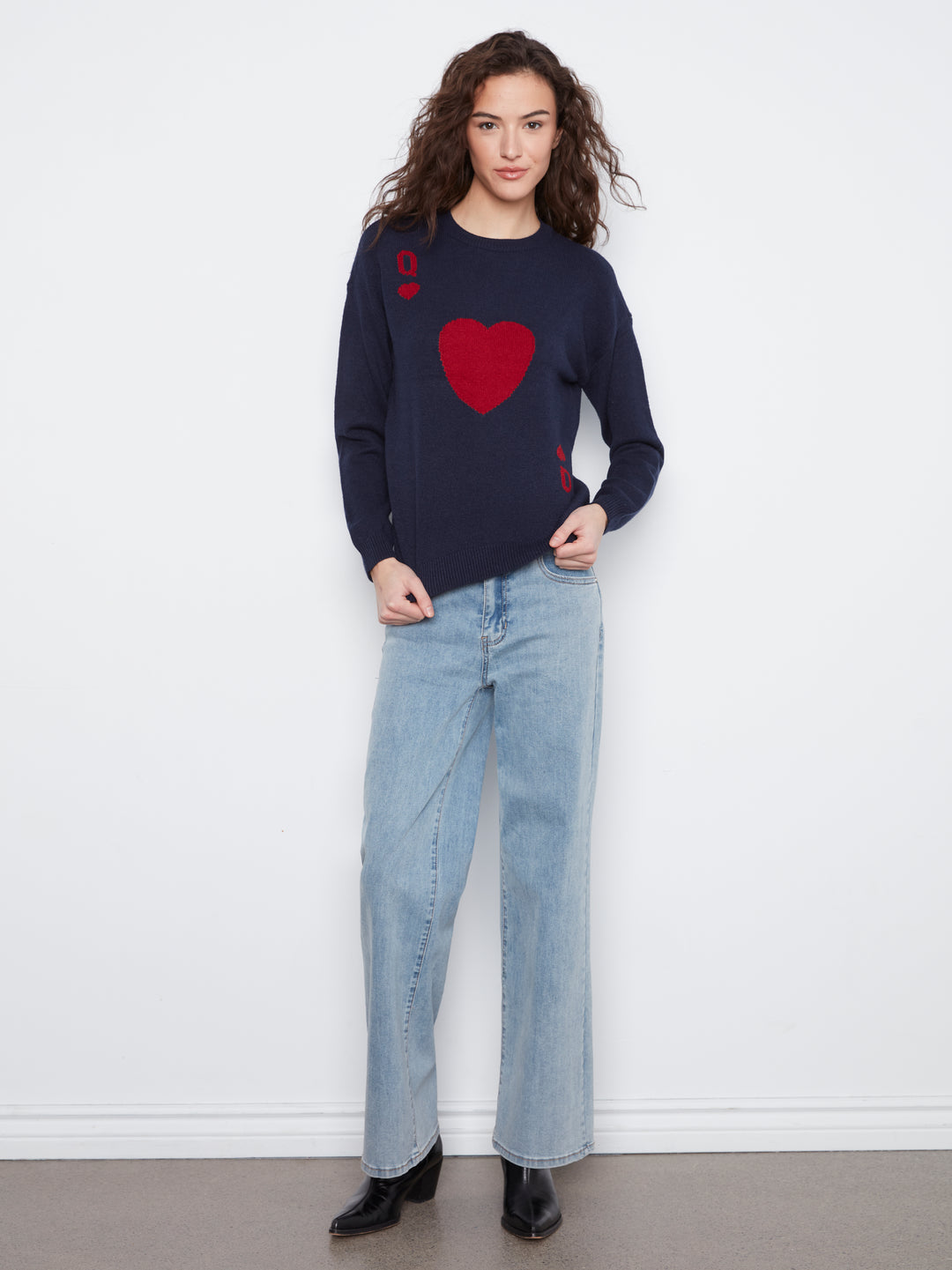 Long Sleeve Drop Shoulder Crew Neck Sweater With Jacquard Design