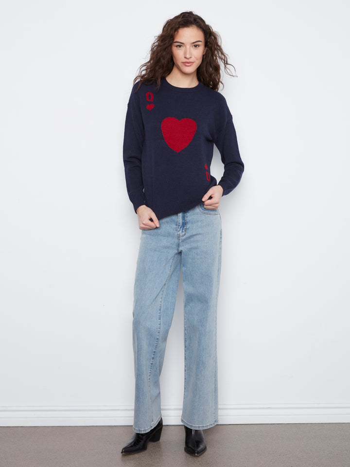 Long Sleeve Drop Shoulder Crew Neck Sweater With Jacquard Design