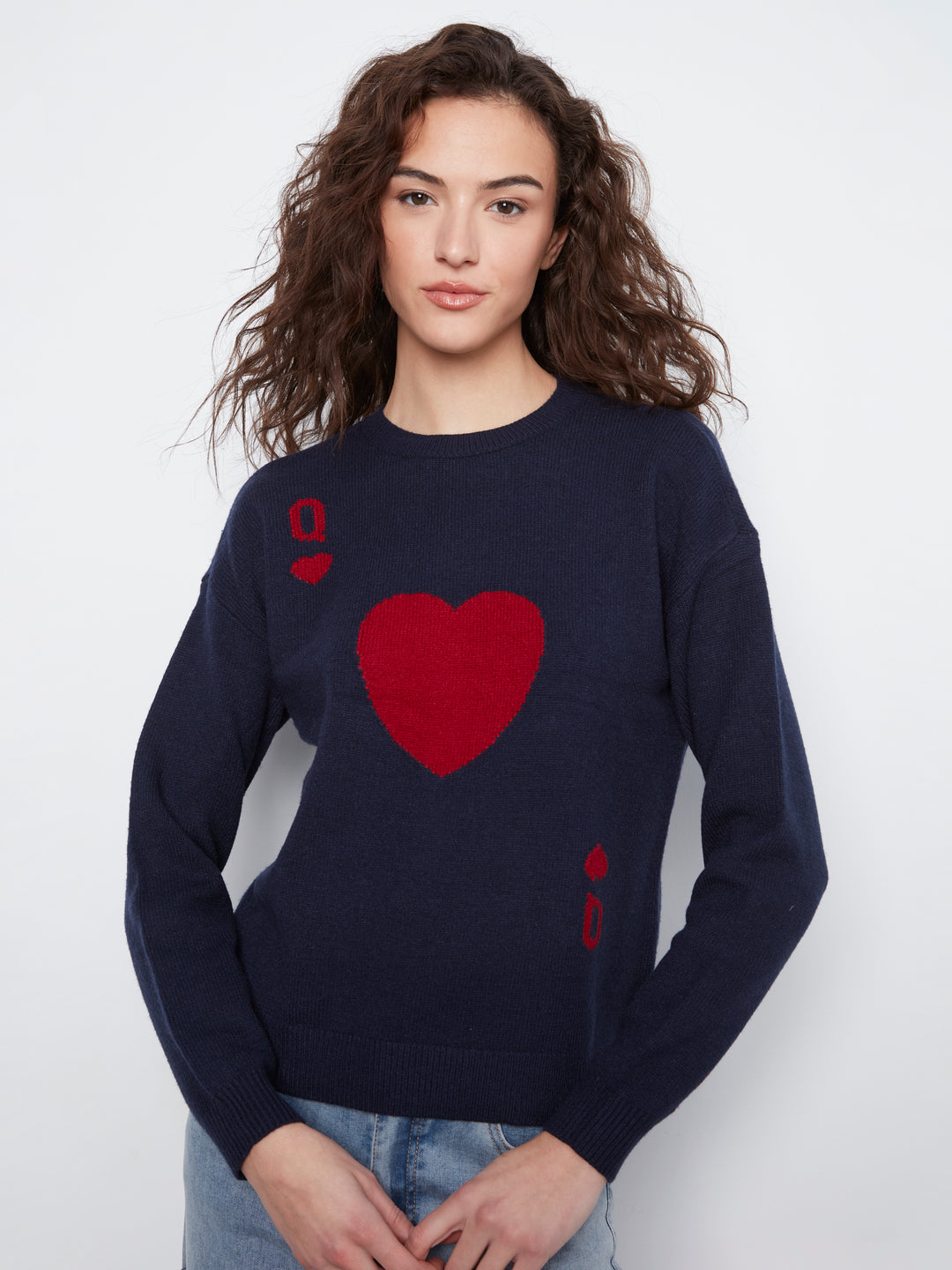 Long Sleeve Drop Shoulder Crew Neck Sweater With Jacquard Design