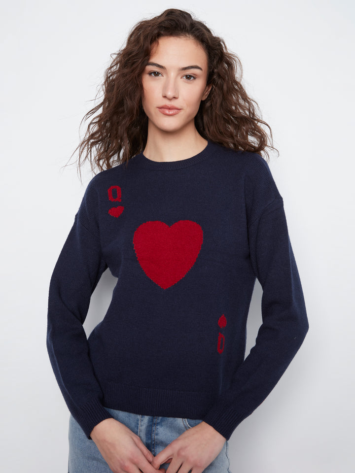 Long Sleeve Drop Shoulder Crew Neck Sweater With Jacquard Design