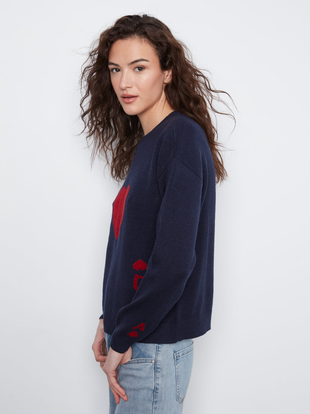 Long Sleeve Drop Shoulder Crew Neck Sweater With Jacquard Design