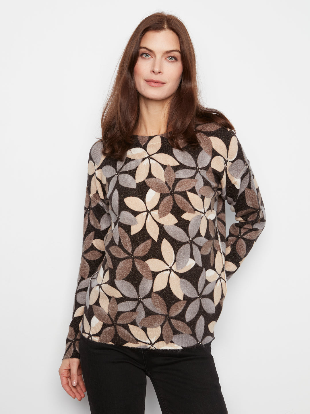 Long Sleeve Drop Shoulder Crew Neck Printed Reversible Sweater