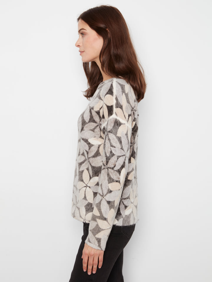 Long Sleeve Drop Shoulder Crew Neck Printed Reversible Sweater