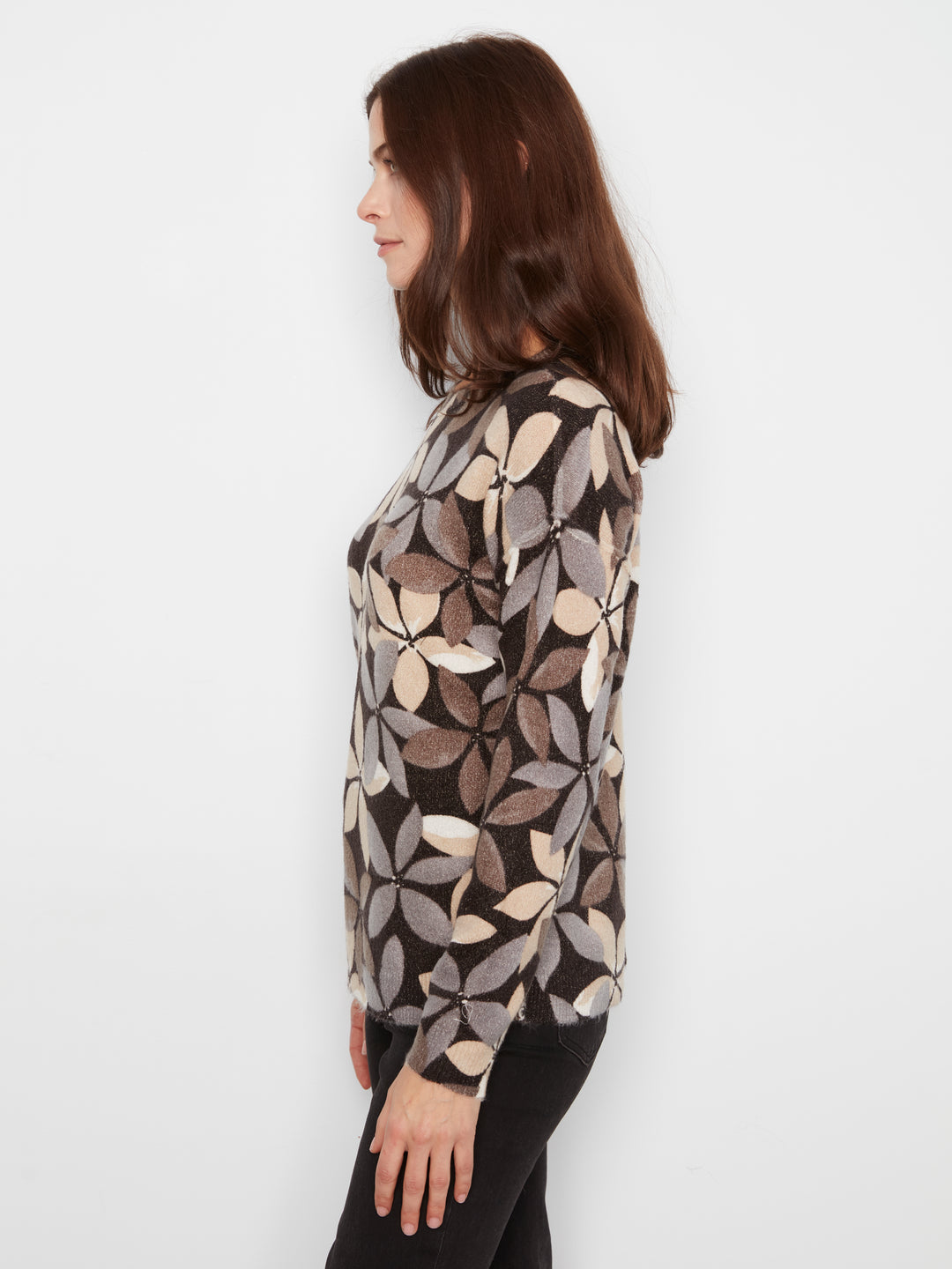 Long Sleeve Drop Shoulder Crew Neck Printed Reversible Sweater