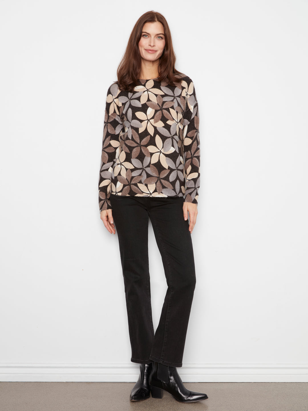 Long Sleeve Drop Shoulder Crew Neck Printed Reversible Sweater