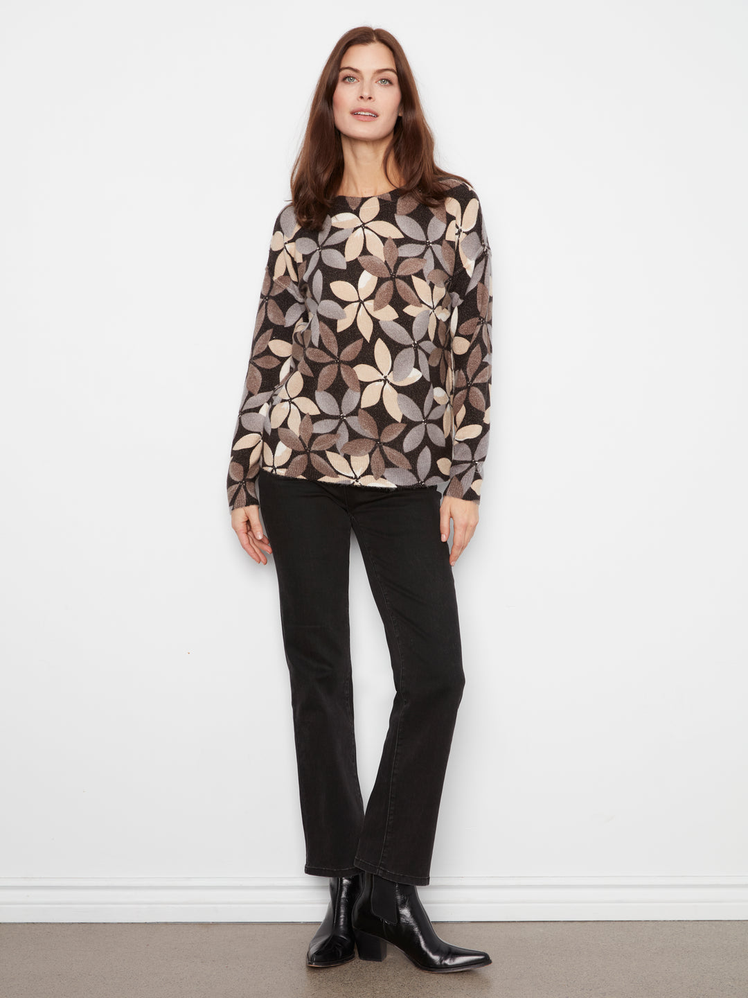Long Sleeve Drop Shoulder Crew Neck Printed Reversible Sweater