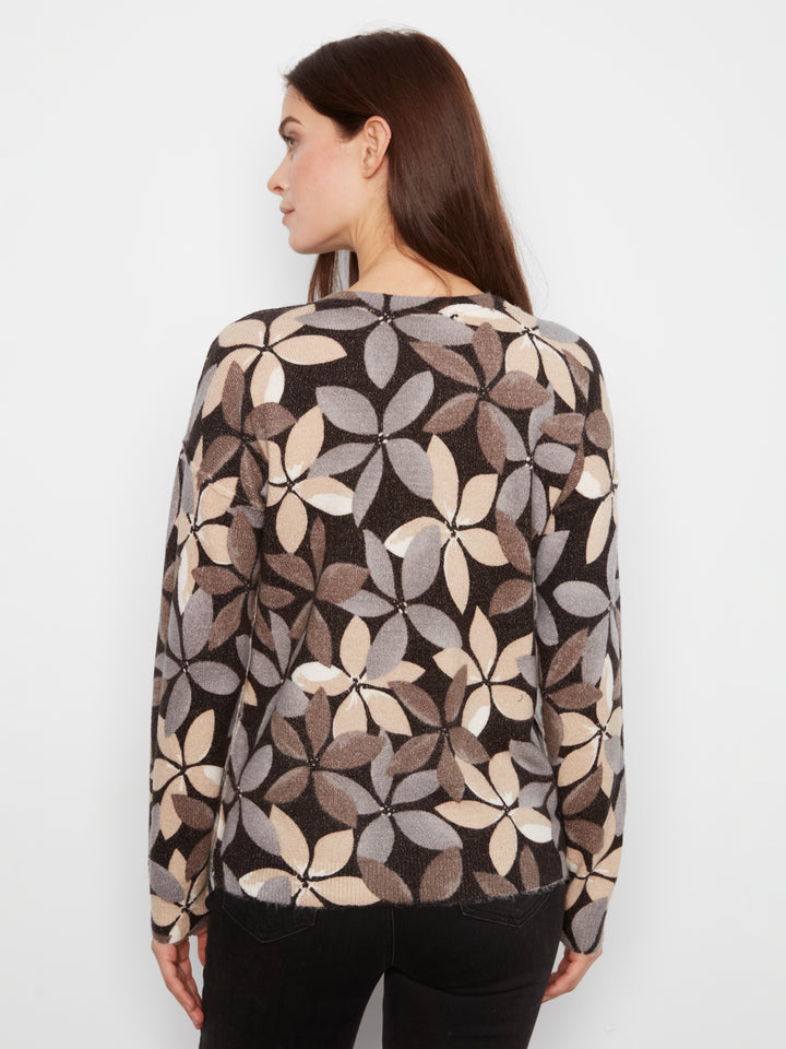 Long Sleeve Drop Shoulder Crew Neck Printed Reversible Sweater