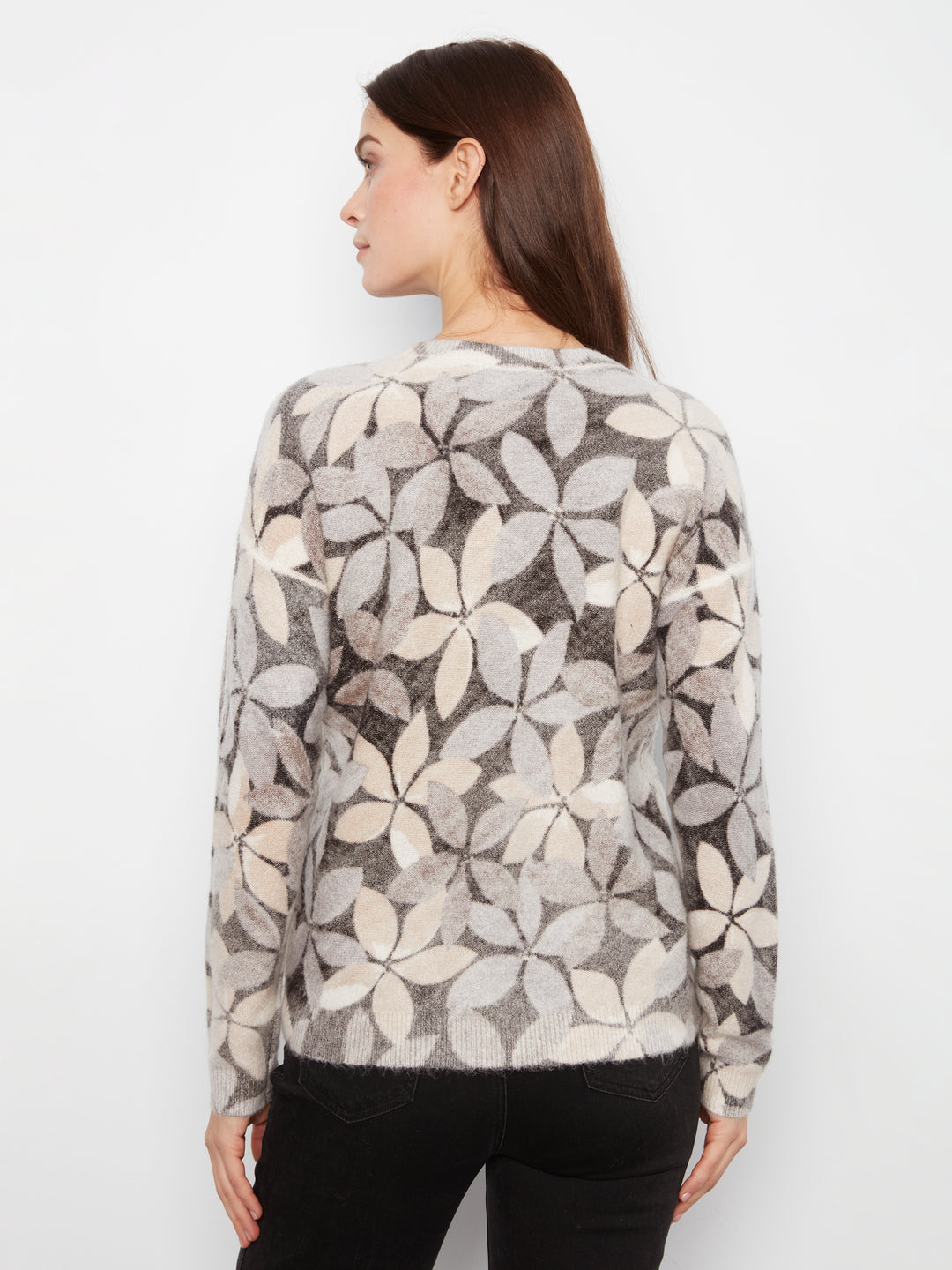 Long Sleeve Drop Shoulder Crew Neck Printed Reversible Sweater