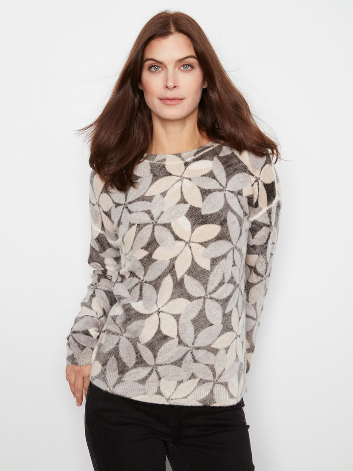 Long Sleeve Drop Shoulder Crew Neck Printed Reversible Sweater