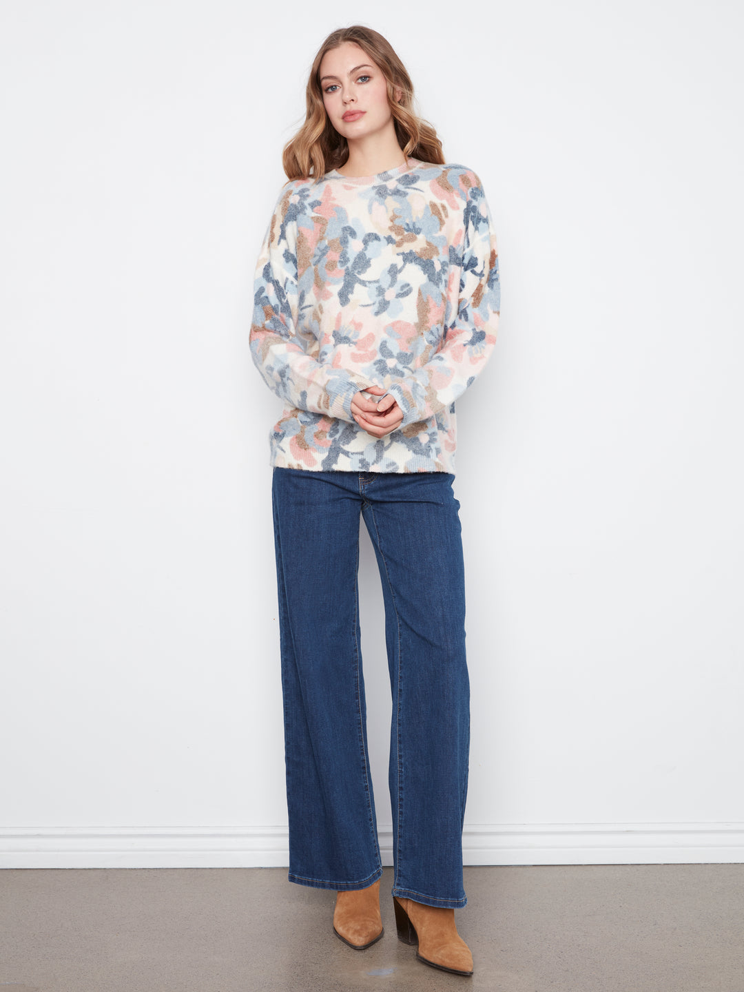 Long Sleeve Drop Shoulder Crew Neck Printed Reversible Sweater