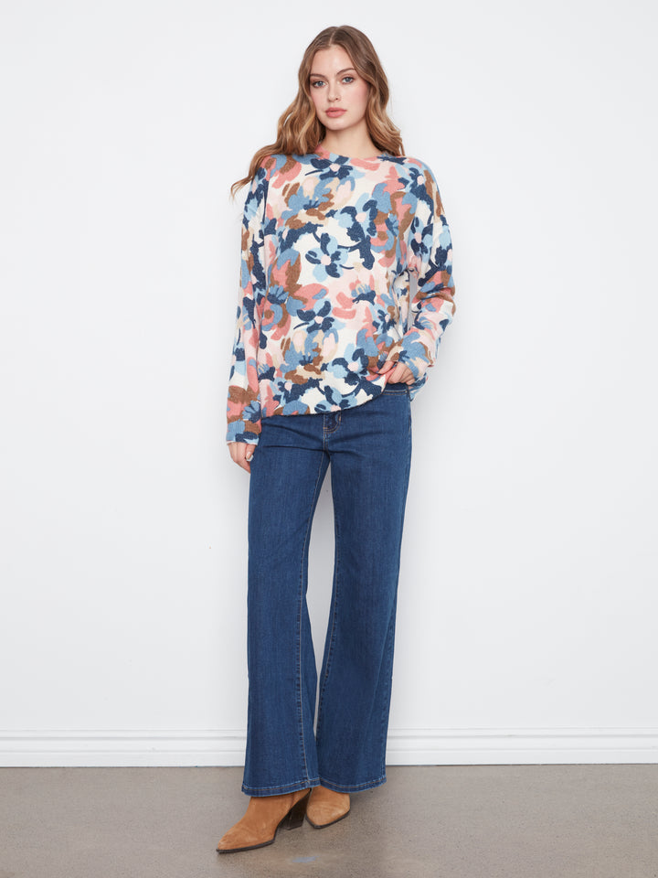Long Sleeve Drop Shoulder Crew Neck Printed Reversible Sweater