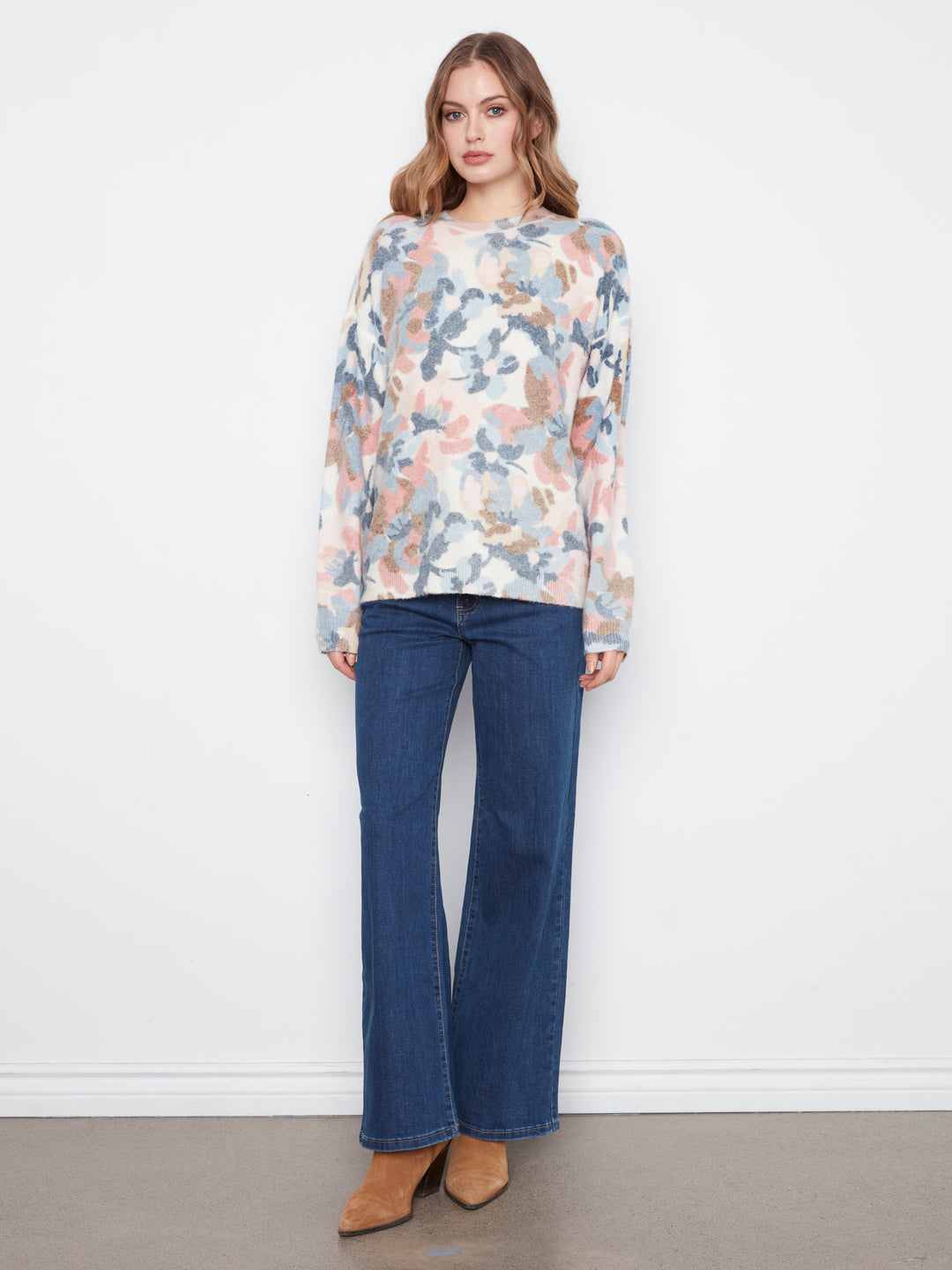 Long Sleeve Drop Shoulder Crew Neck Printed Reversible Sweater