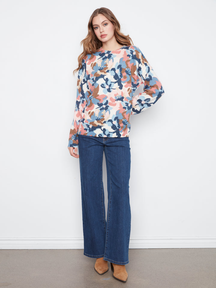 Long Sleeve Drop Shoulder Crew Neck Printed Reversible Sweater