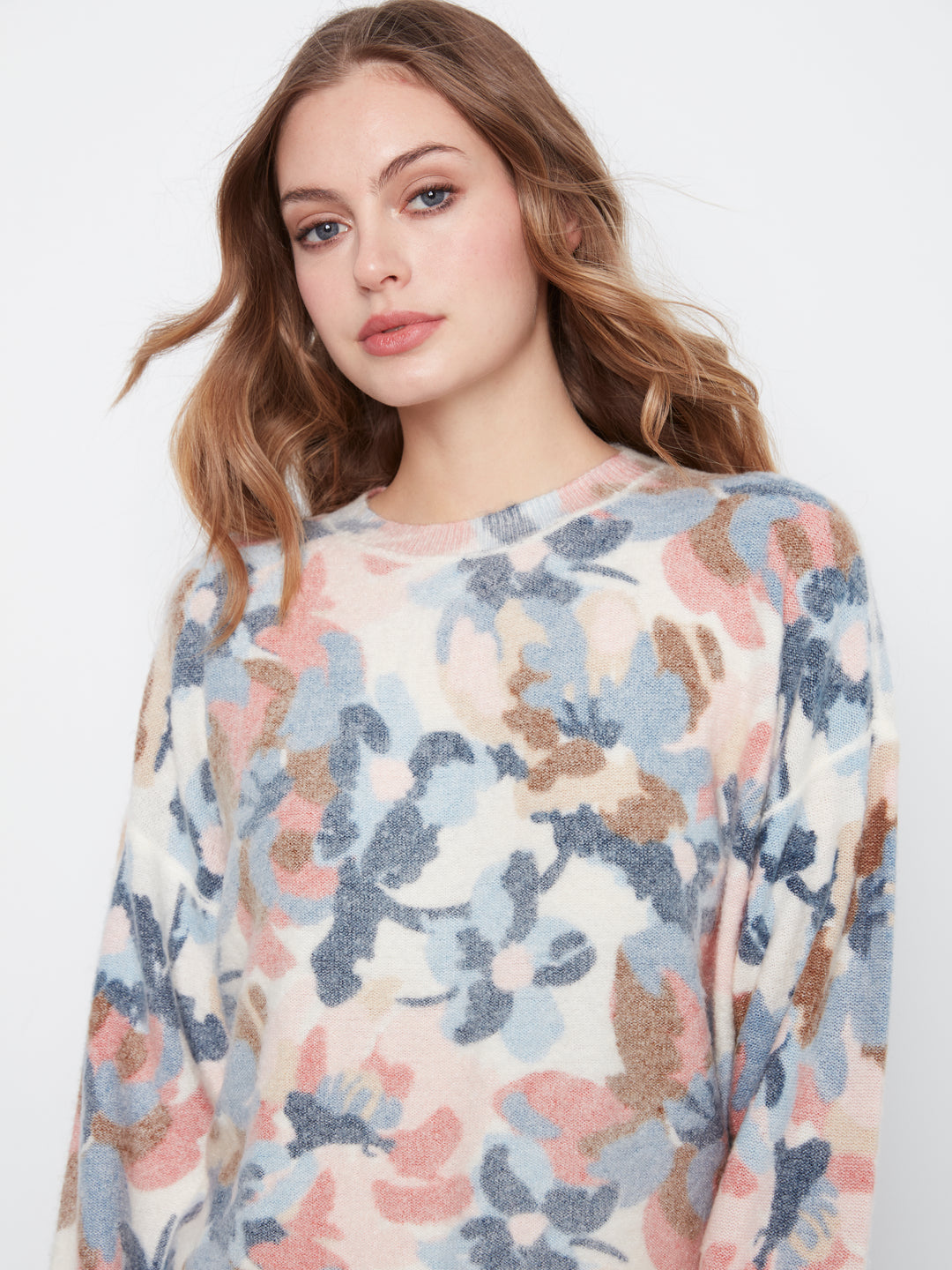 Long Sleeve Drop Shoulder Crew Neck Printed Reversible Sweater