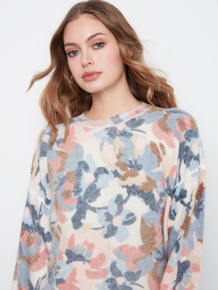 Long Sleeve Drop Shoulder Crew Neck Printed Reversible Sweater