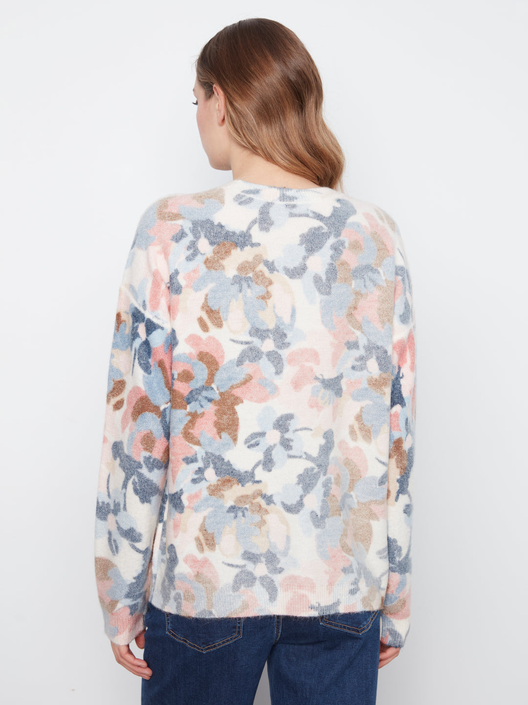 Long Sleeve Drop Shoulder Crew Neck Printed Reversible Sweater