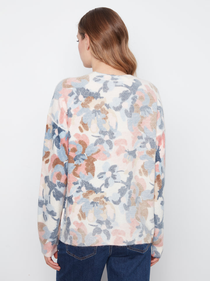 Long Sleeve Drop Shoulder Crew Neck Printed Reversible Sweater