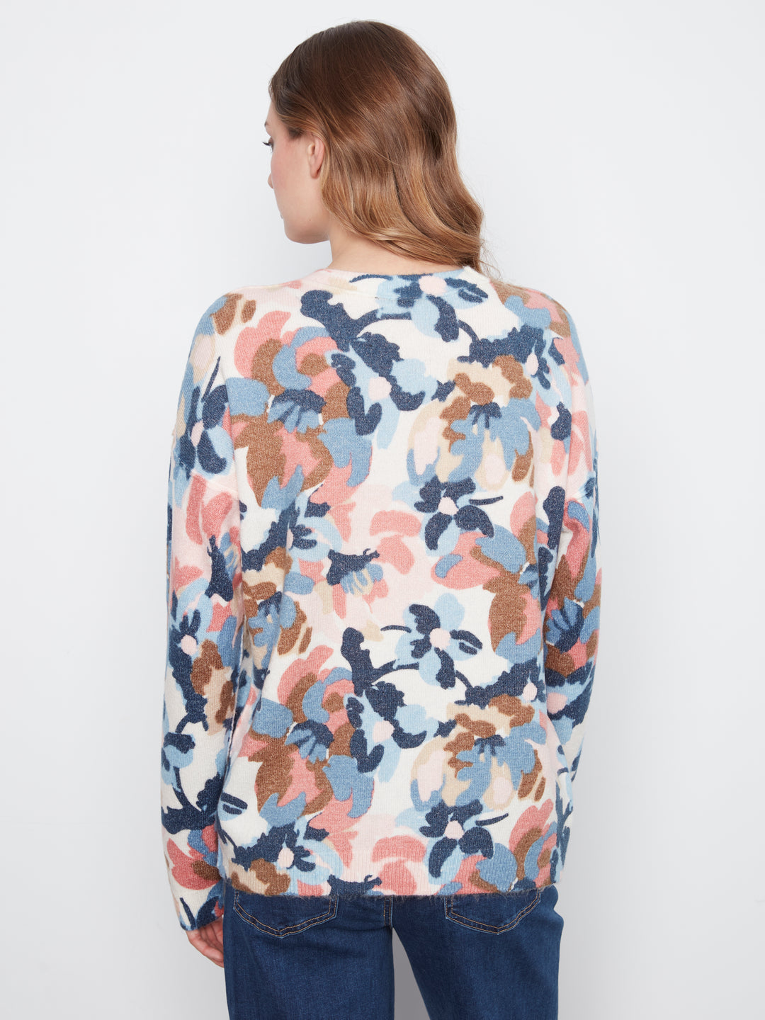 Long Sleeve Drop Shoulder Crew Neck Printed Reversible Sweater