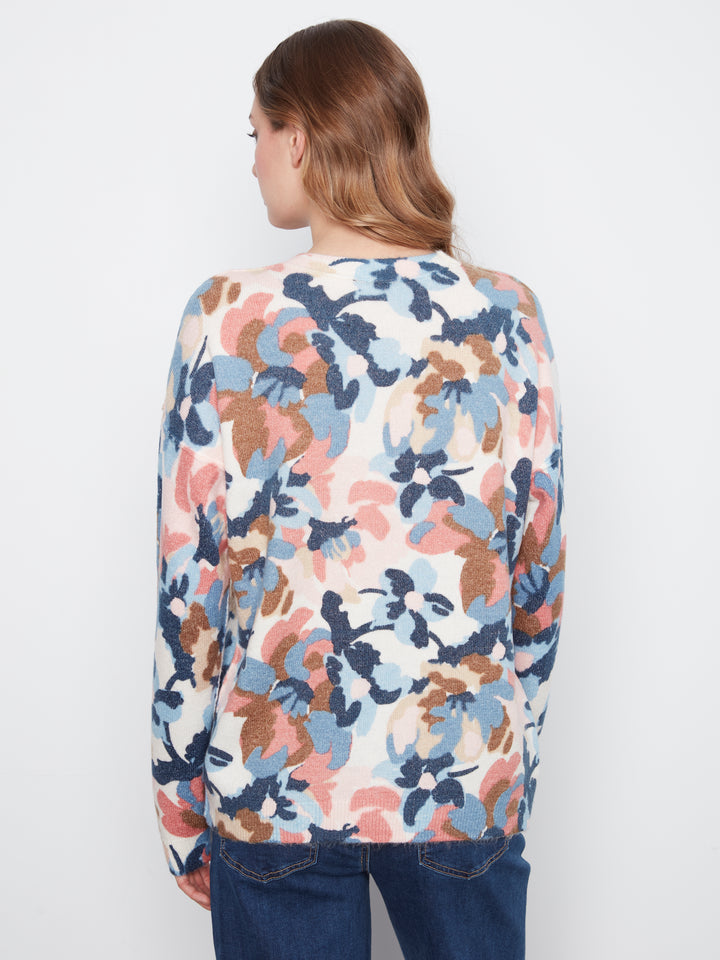 Long Sleeve Drop Shoulder Crew Neck Printed Reversible Sweater