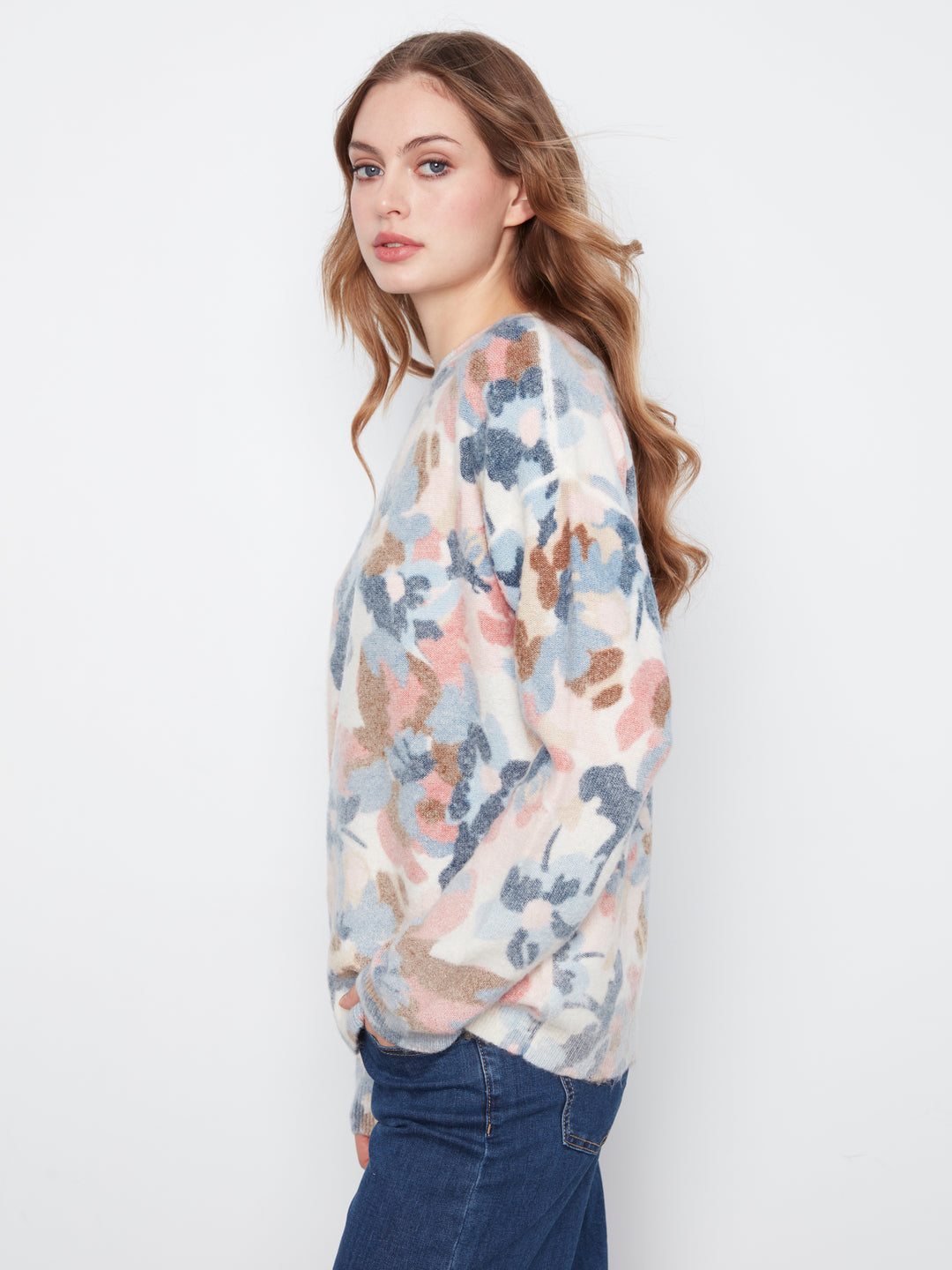 Long Sleeve Drop Shoulder Crew Neck Printed Reversible Sweater