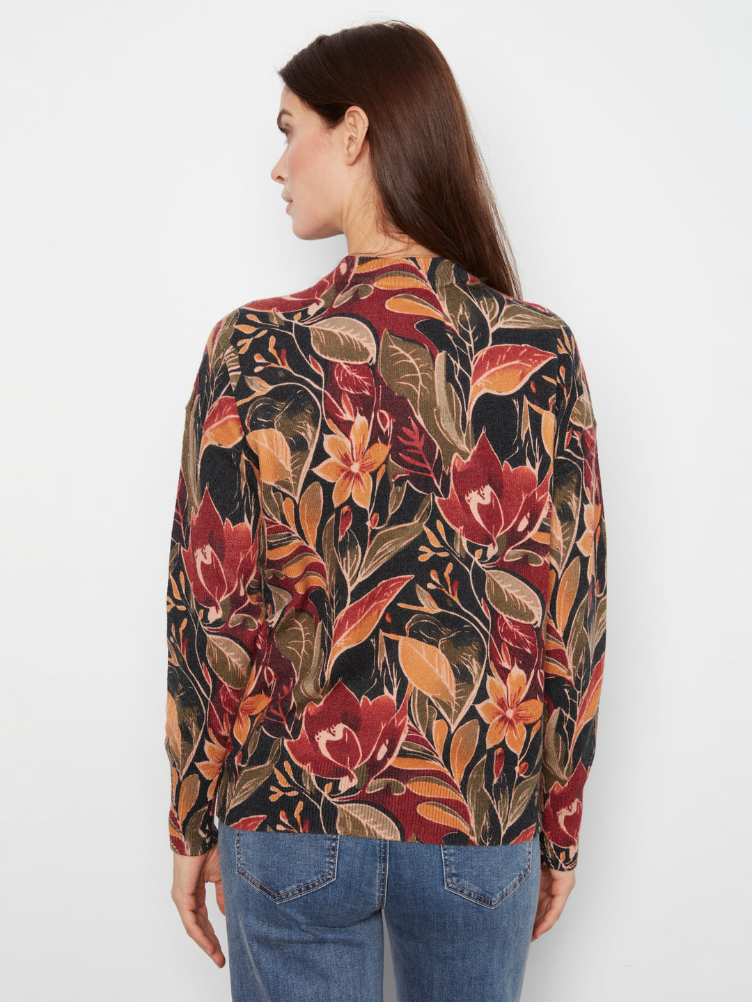 Long Sleeve Drop Shoulder Crew Neck Printed Sweater With Zipper Detail At Sleeve Cuffs