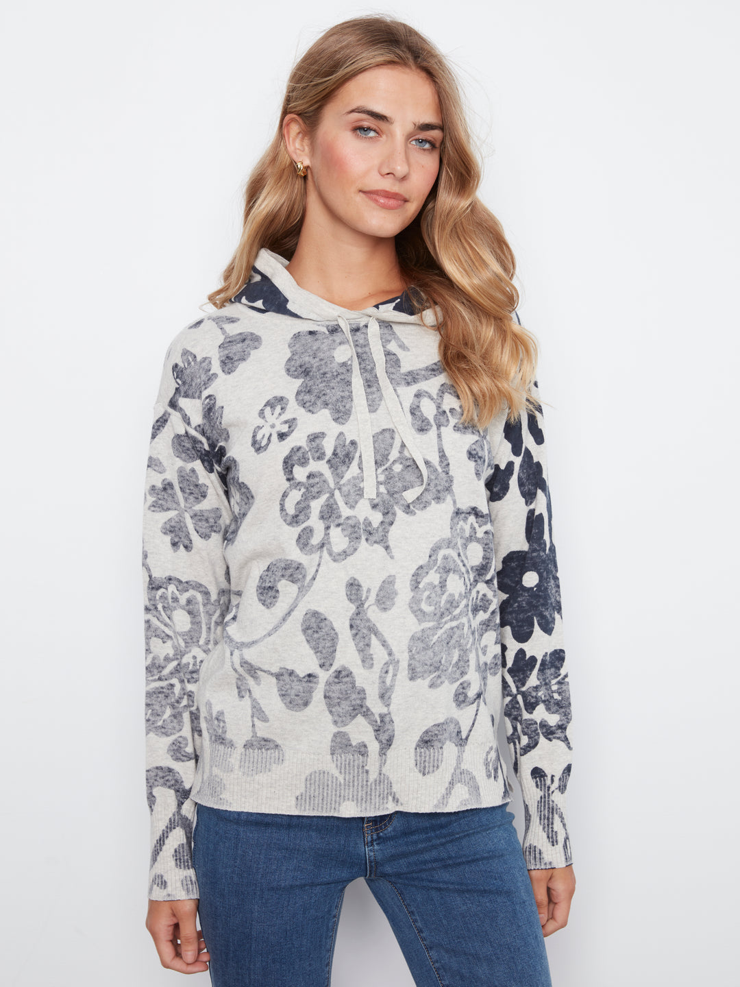 Long Sleeve Printed Hoody Popover Sweater