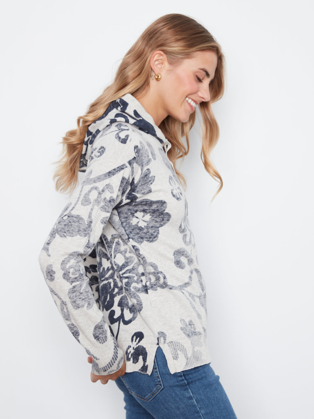 Long Sleeve Printed Hoody Popover Sweater