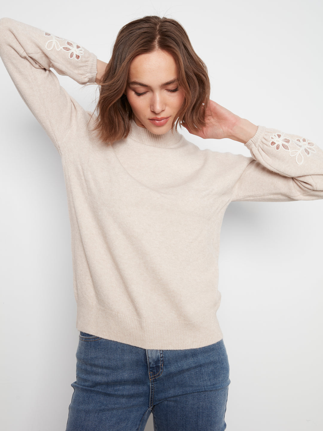 Mock Neck Sweater With Embroidery