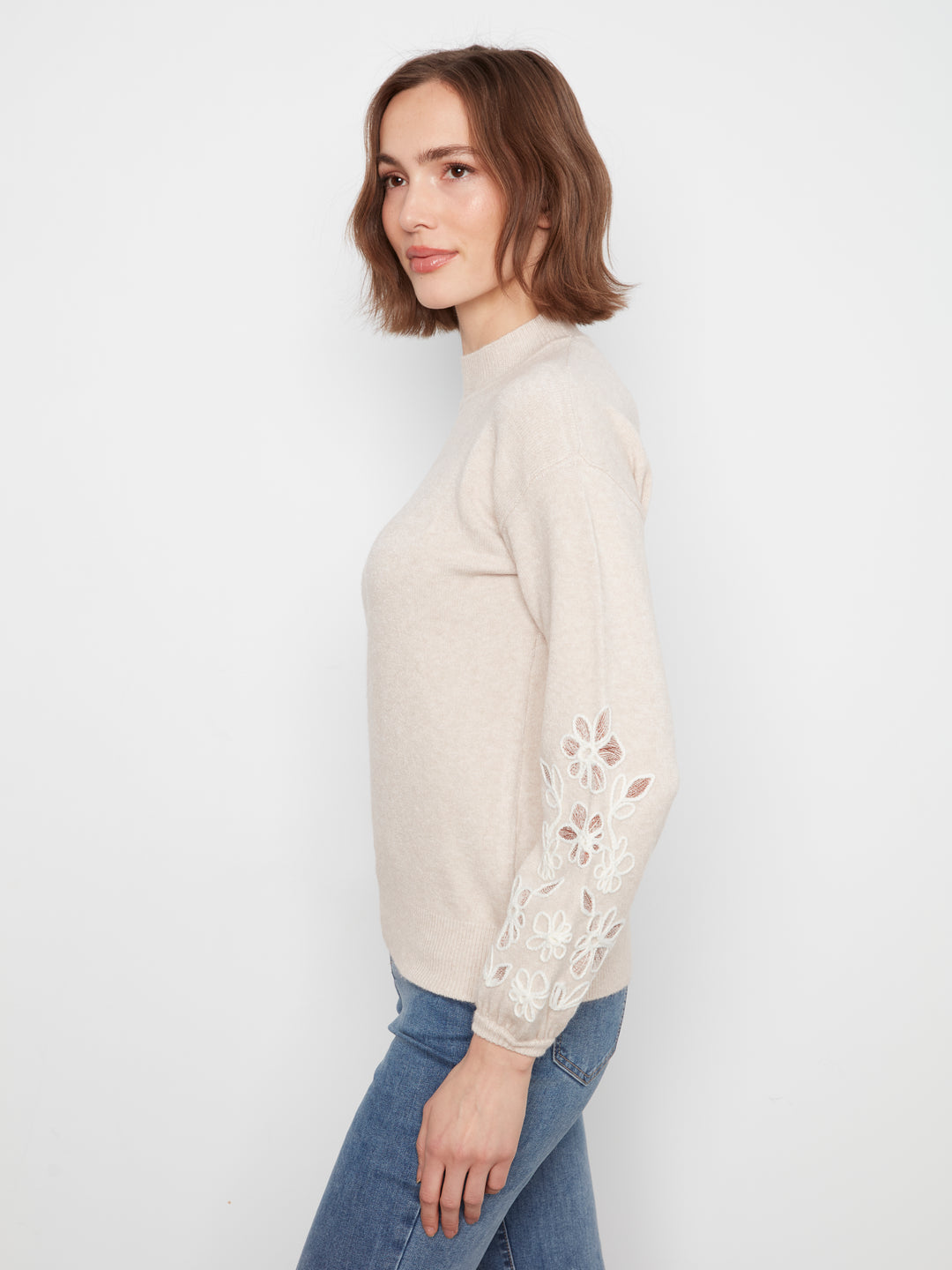 Mock Neck Sweater With Embroidery