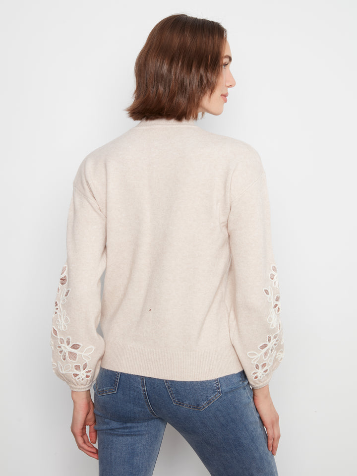 Mock Neck Sweater With Embroidery