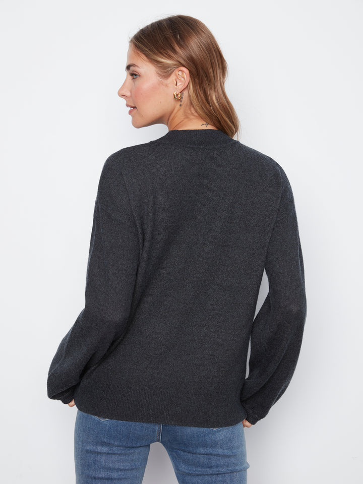 Long Sleeve Drop Shoulder Mock Neck Sweater With Placed Print