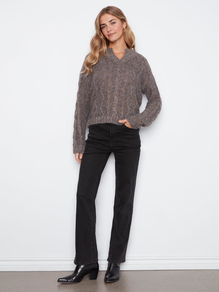 Metallic Flex Yarn Notch Neck Sweater