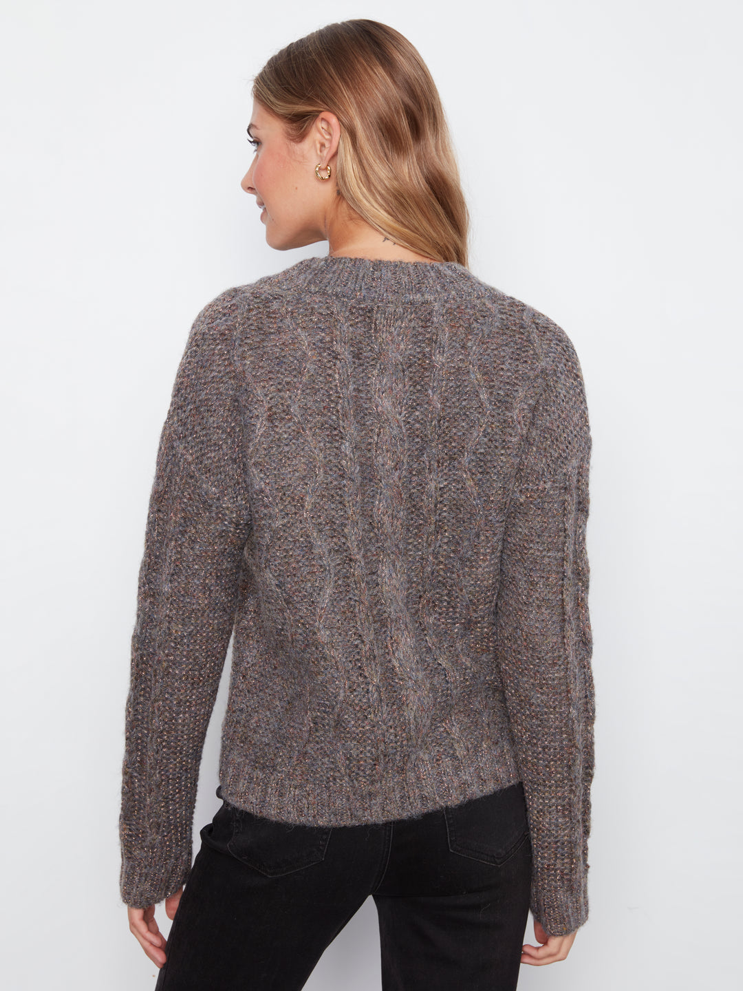 Metallic Flex Yarn Notch Neck Sweater