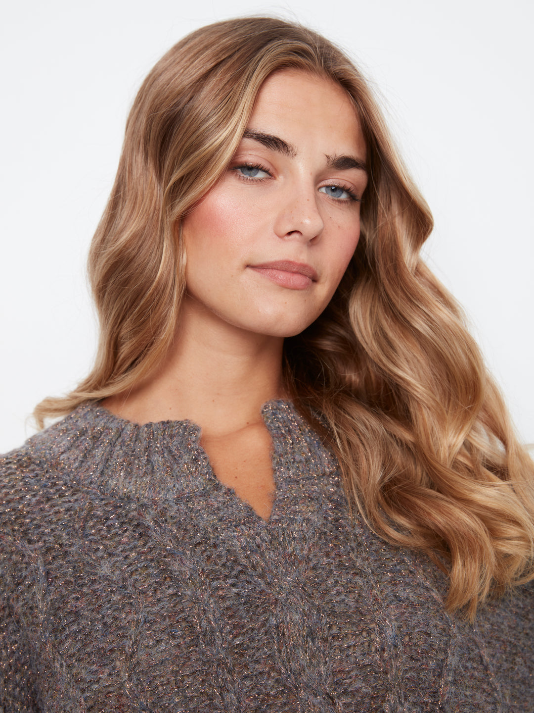 Metallic Flex Yarn Notch Neck Sweater