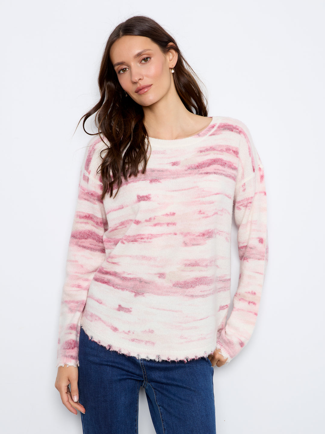 Long Sleeve Drop Shoulder Reversible Printed Crew Neck Sweater