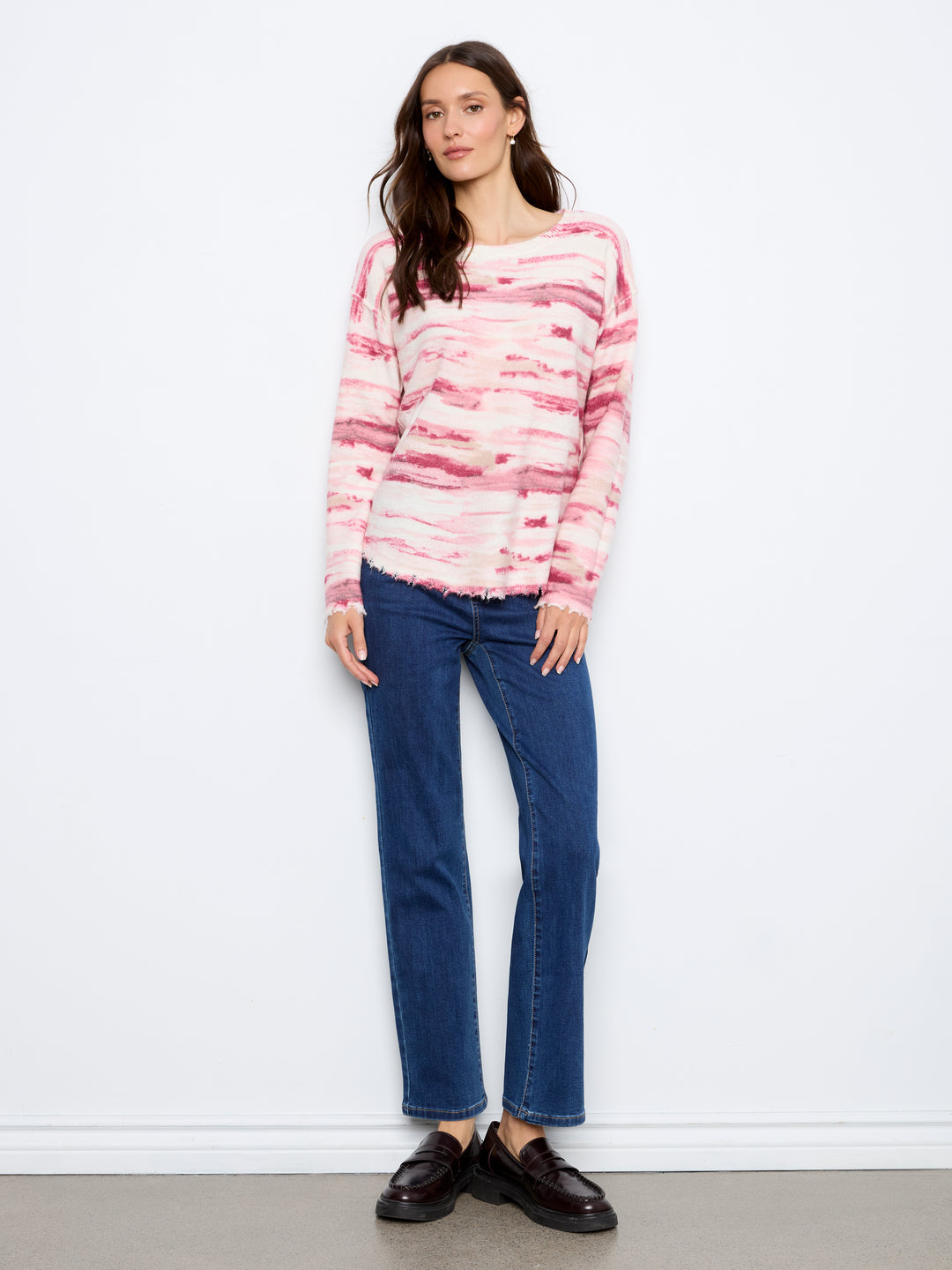Long Sleeve Drop Shoulder Reversible Printed Crew Neck Sweater