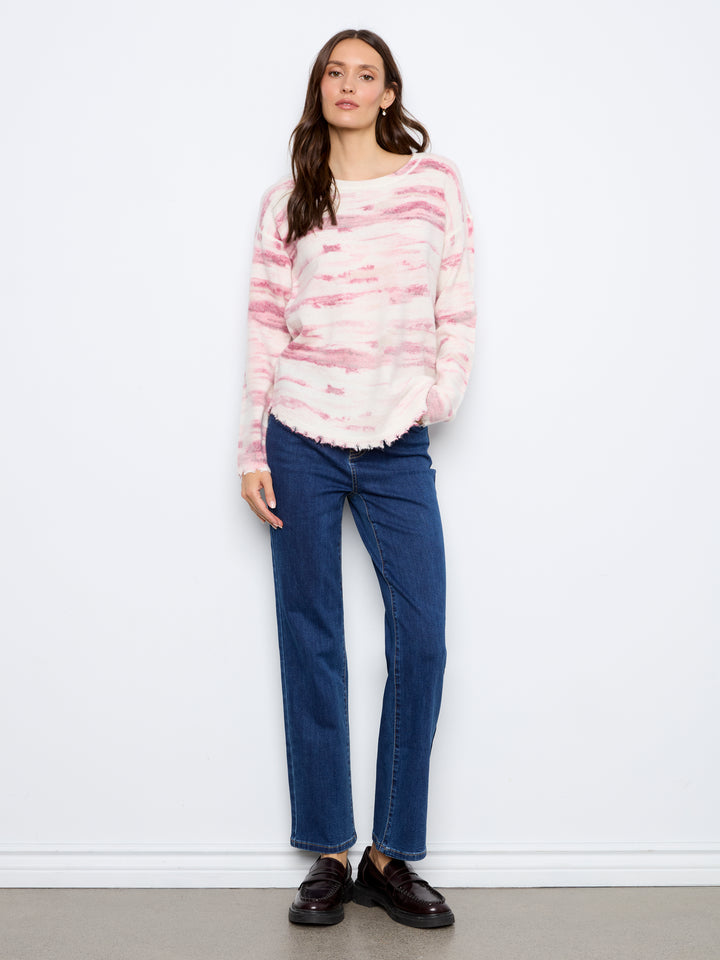 Long Sleeve Drop Shoulder Reversible Printed Crew Neck Sweater