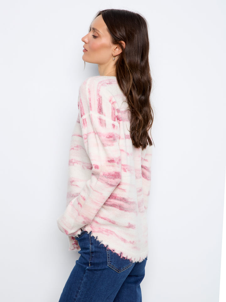 Long Sleeve Drop Shoulder Reversible Printed Crew Neck Sweater