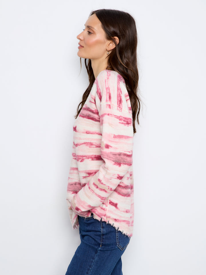 Long Sleeve Drop Shoulder Reversible Printed Crew Neck Sweater