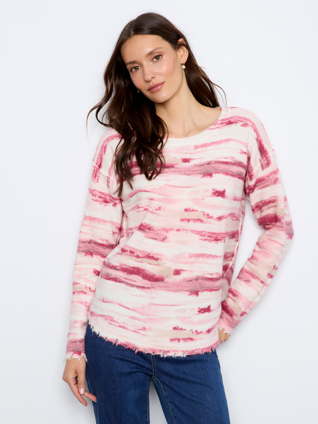 Long Sleeve Drop Shoulder Reversible Printed Crew Neck Sweater