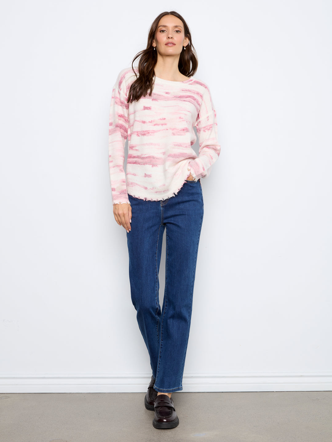 Long Sleeve Drop Shoulder Reversible Printed Crew Neck Sweater