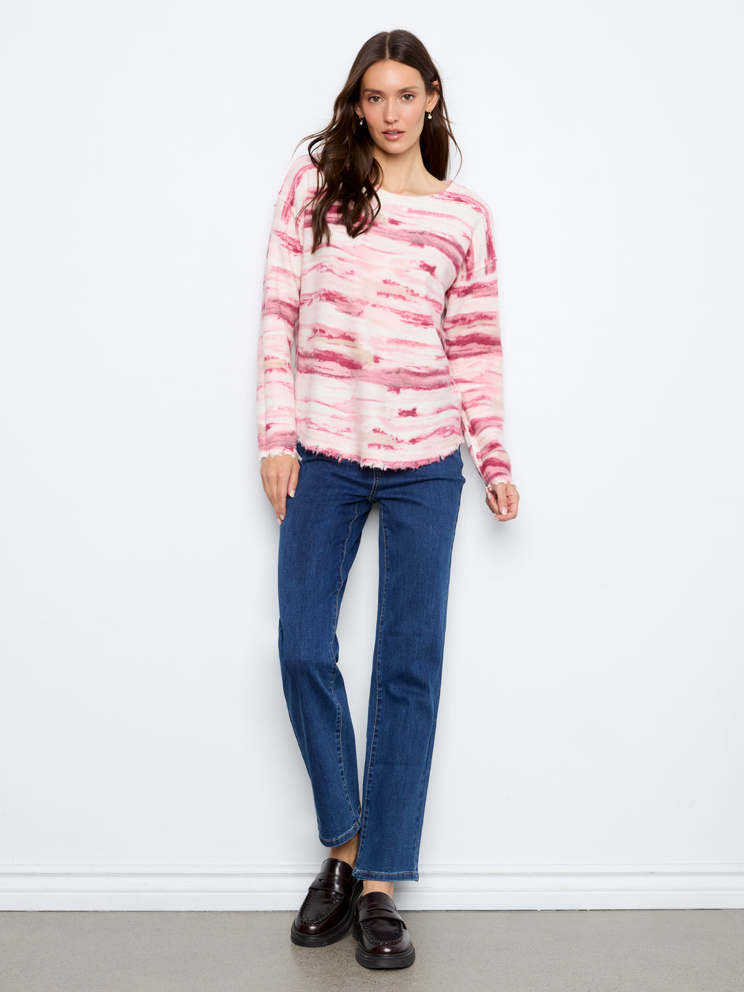 Long Sleeve Drop Shoulder Reversible Printed Crew Neck Sweater