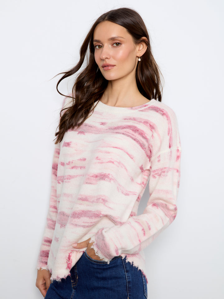 Long Sleeve Drop Shoulder Reversible Printed Crew Neck Sweater