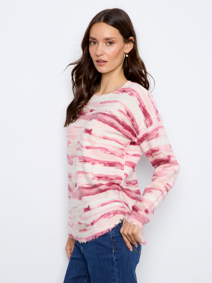 Long Sleeve Drop Shoulder Reversible Printed Crew Neck Sweater