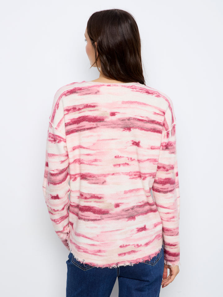 Long Sleeve Drop Shoulder Reversible Printed Crew Neck Sweater